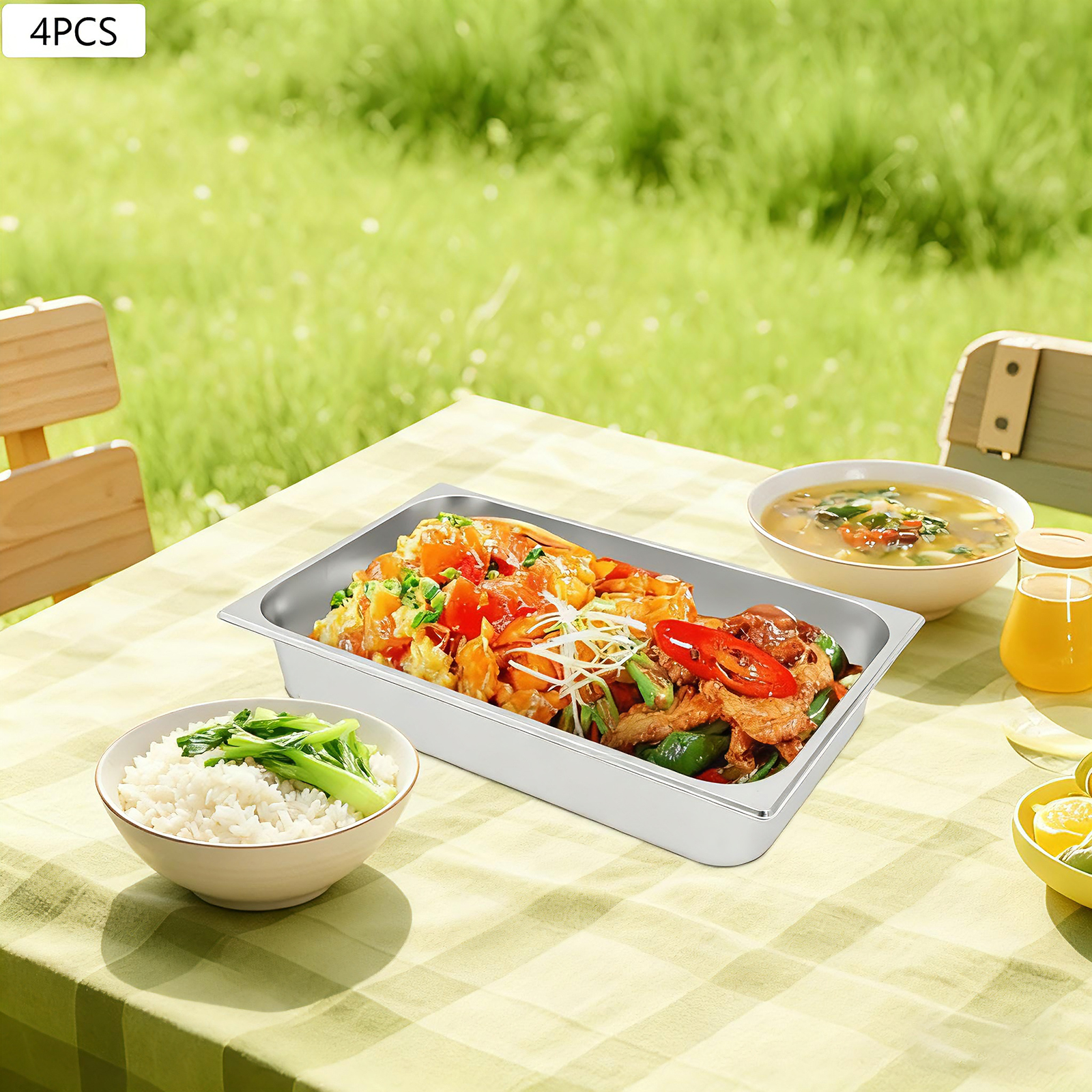Kitchen Baking Pan Storage - 4Pcs Stainless Steel Steam Table Pan