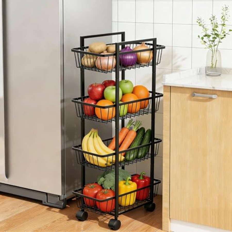 Rolling Fruit Vegetable Basket - Kitchen Baking Cart ulasan dan harga