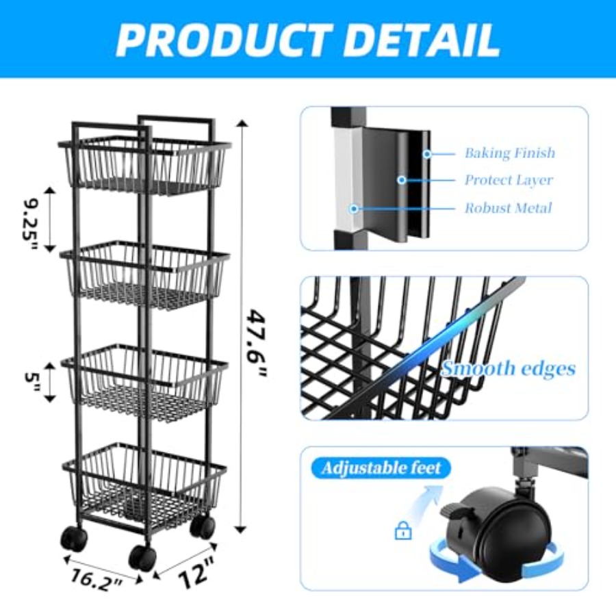 Rolling Fruit Vegetable Basket - Kitchen Baking Cart ulasan dan harga