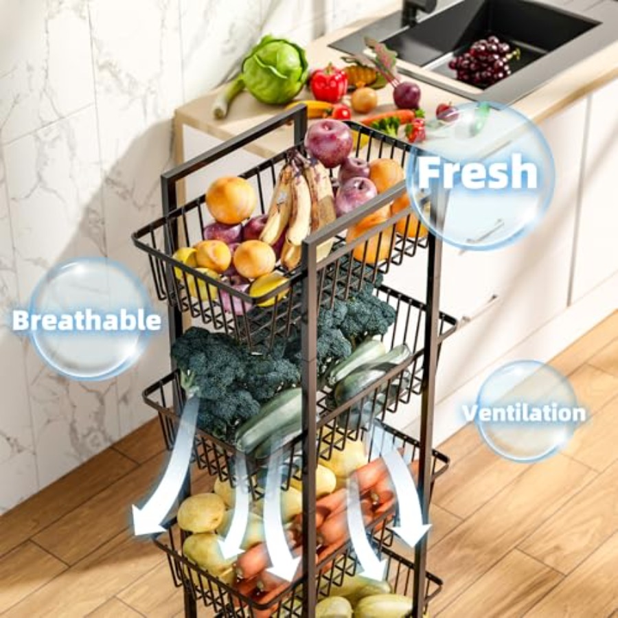 Rolling Fruit Vegetable Basket - Kitchen Baking Cart ulasan dan harga