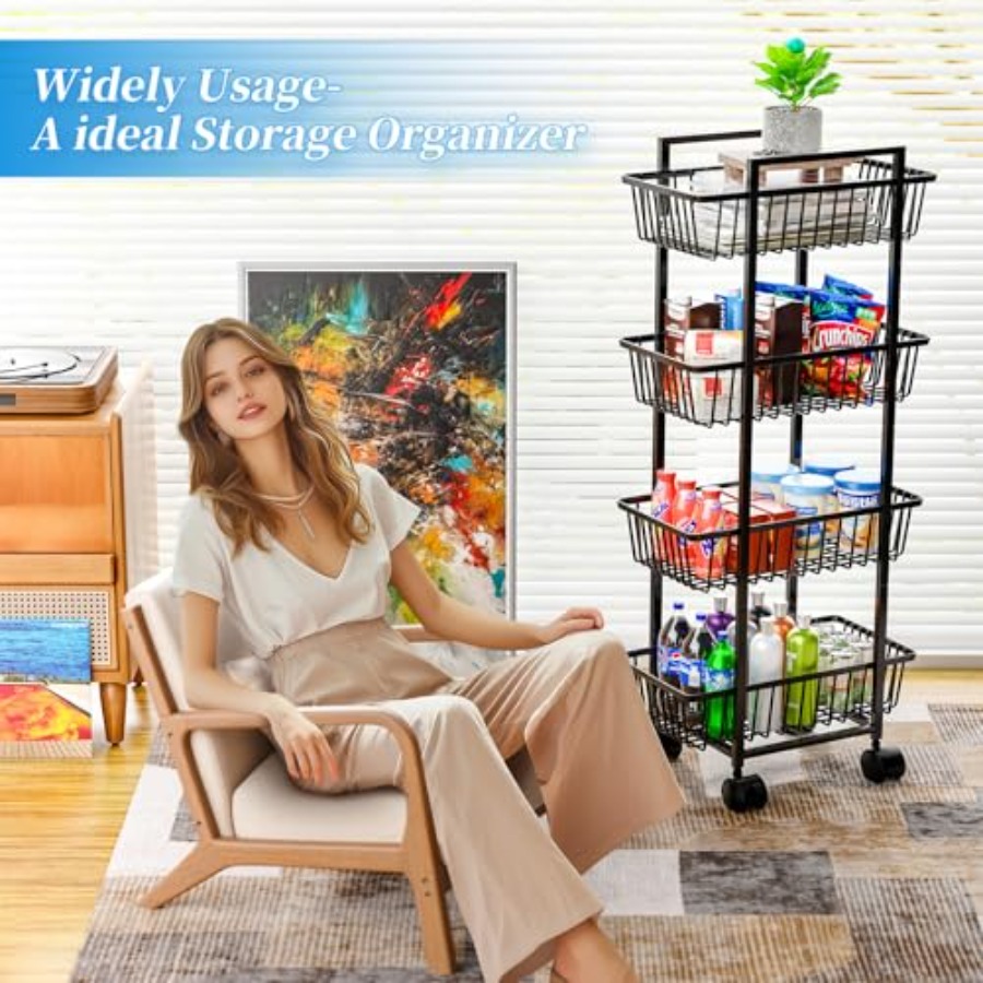 Rolling Fruit Vegetable Basket - Kitchen Baking Cart ulasan dan harga