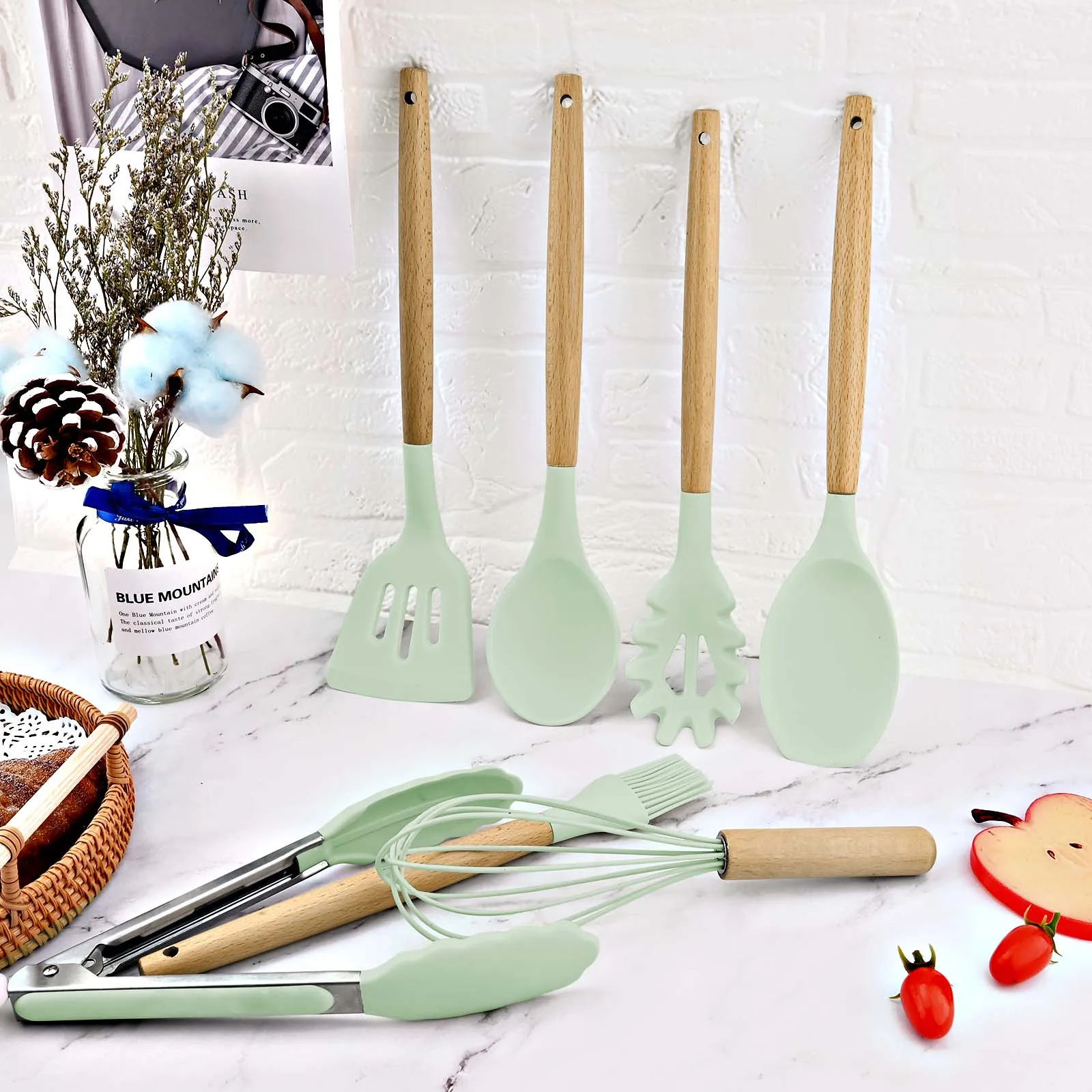 For 12-piece Set Wooden Handle - Kitchen Baking Pan Storage ulasan dan harga