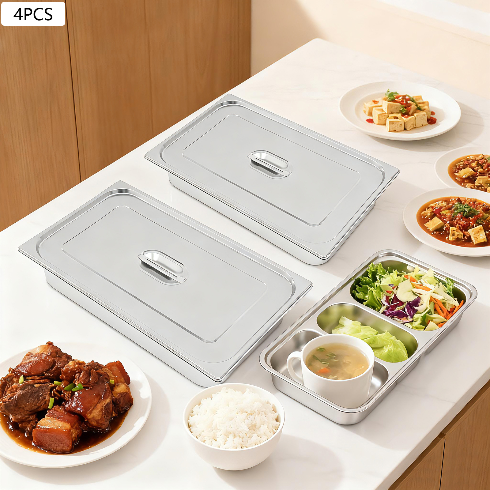 4Pcs Stainless Steel Steam Tab - Kitchen Baking Pan Storage ulasan dan harga