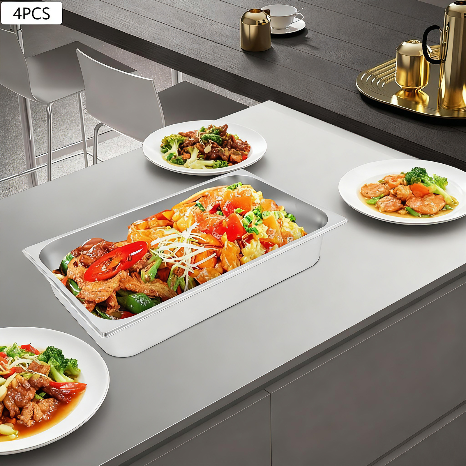 4Pcs Stainless Steel Steam Tab - Kitchen Baking Pan Storage ulasan dan harga