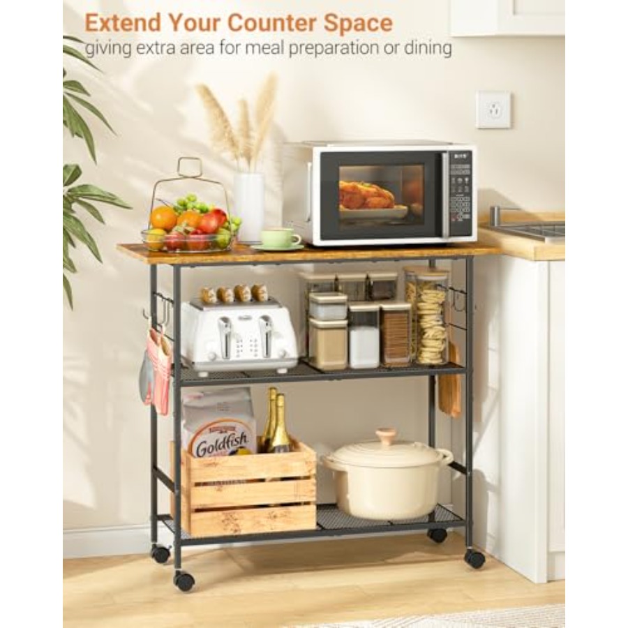 Kitchen Island with 3 Shelves, - Kitchen Baking Cart ulasan dan harga