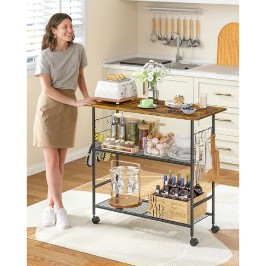 Kitchen Island with 3 Shelves, - Kitchen Baking Cart ulasan dan harga