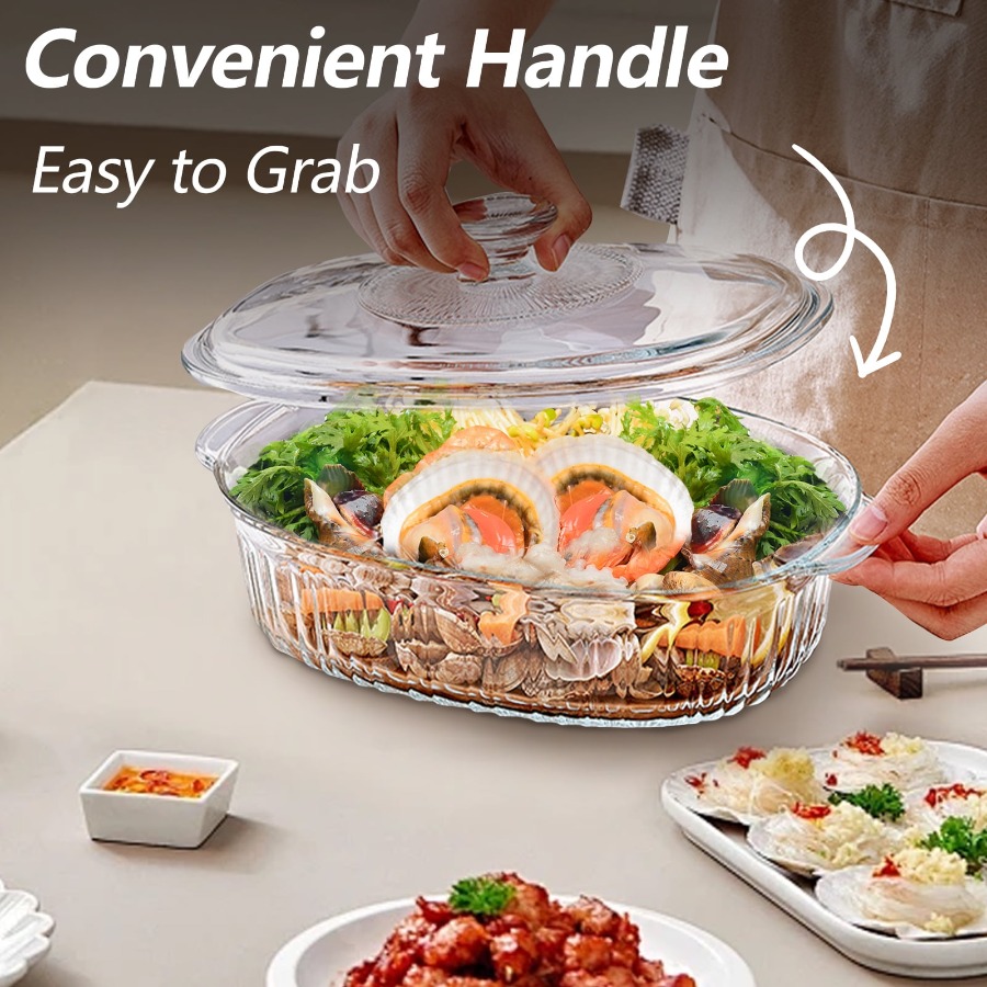 2.8L 3Qt Glass Casserole Dish  - Kitchen Baking Pan Storage ulasan dan harga