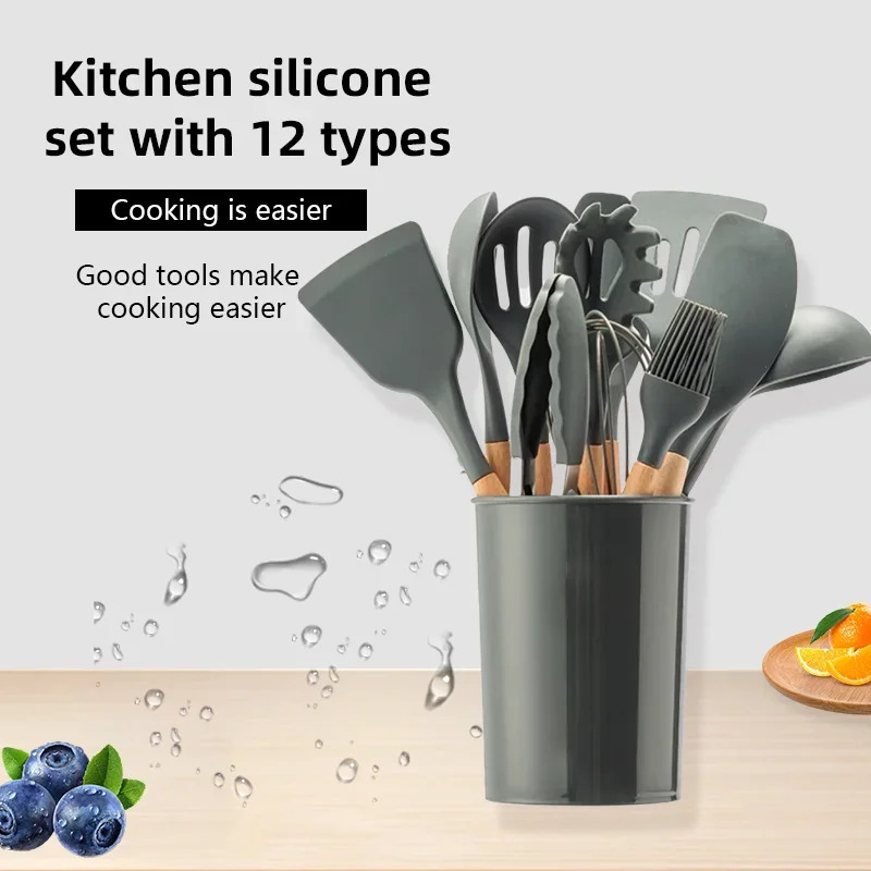 12-piece Set Wooden Handle Sil - Kitchen Baking Pan Storage ulasan dan harga